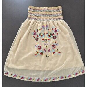 Deja Vu midi skirt Embroidered Mesh Lace Yellow bohemian tropical floral Medium